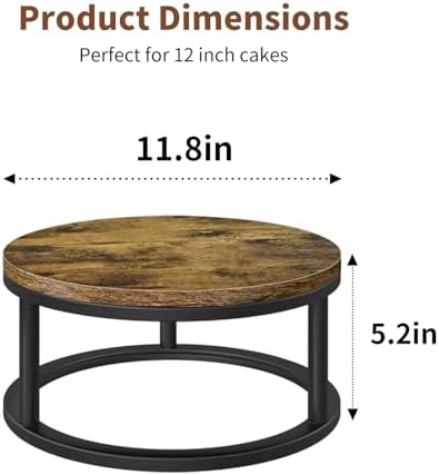 12 Inch Rustic Round Cake Stand, Wood Cupcake Pedestal Serving Tray Display in Black, alternate view 3