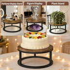 12 Inch Rustic Round Cake Stand, Wood Cupcake Pedestal Serving Tray Display in Black, alternate view 5