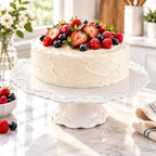 12 Inch White Embossed Lace Ceramic Cake Stand Round Relief Dessert Display Plate for Birthday Wedding Tea Party