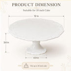 12 Inch White Embossed Lace Ceramic Cake Stand Round Relief Dessert Display Plate for Birthday Wedding Tea Party, alternate