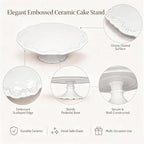 12 Inch White Embossed Lace Ceramic Cake Stand Round Relief Dessert Display Plate for Birthday Wedding Tea Party, alternate