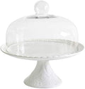 12 Inches White Porcelain Cake Stand-Cupcake Stand with Glass Dome in White