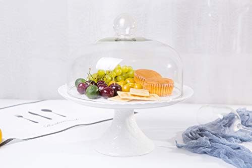 12 Inches White Porcelain Cake Stand-Cupcake Stand with Glass Dome in White, alternate view 4