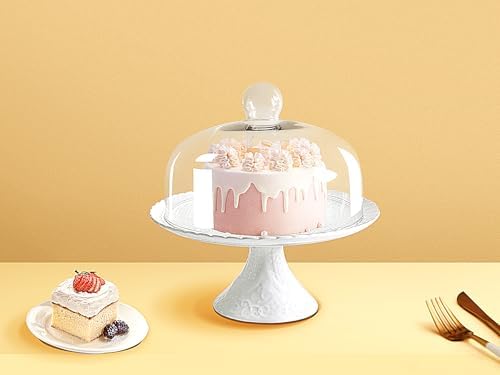 12 Inches White Porcelain Cake Stand-Cupcake Stand with Glass Dome in White, alternate view 5