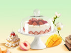 12 Inches White Porcelain Cake Stand-Cupcake Stand with Glass Dome in White, alternate view 7