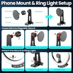 12'' LED Ring Light with 62'' Tripod Stand and Magnetic Phone Holder, Selfie Ring Light for Video Recording, alternate view 3