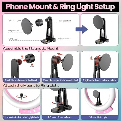 12'' LED Ring Light with 62'' Tripod Stand and Magnetic Phone Holder, Selfie Ring Light for Video Recording, alternate view 3