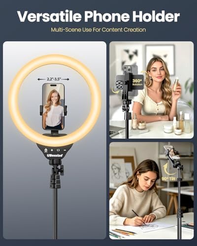 12" LED Ring Light with 62" Tripod Stand, Phone Holder & Remote, alternate view 6