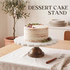 12" Marble Cake Stand, Scalloped Rim Dessert Platter, White in White, Bronze, alternate view 6