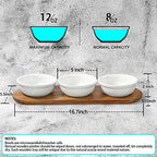 12 oz Solid Ceramic Chip and Dip Serving Set with Acacia Wooden Tray, 5-inch White Dipping Bowls, Small Serving, alternate