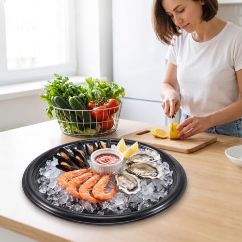 12 Pack 12" Serving Trays with Lids, Plastic Party Platters, Catering Trays in 12" in Black, Clear, alternate view 2