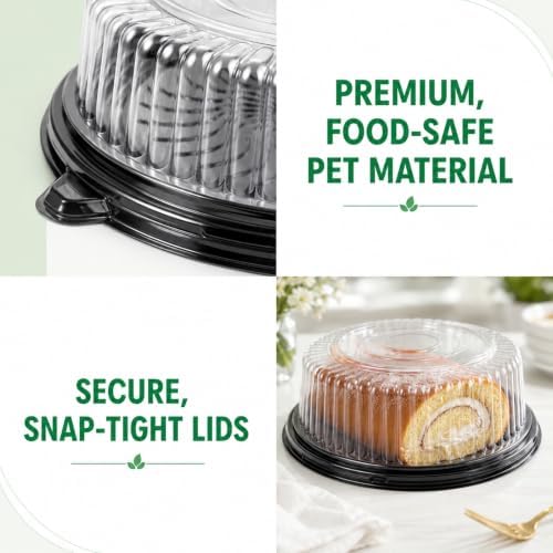 12 Pack 12" Serving Trays with Lids, Plastic Party Platters, Catering Trays in 12" in Black, Clear, alternate view 4
