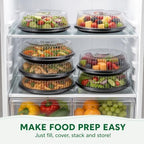 12 Pack 12" Serving Trays with Lids, Plastic Party Platters, Catering Trays in 12" in Black, Clear, alternate view 5