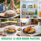 12 Pack 12" Serving Trays with Lids, Plastic Party Platters, Catering Trays in 12" in Black, Clear, alternate view 6