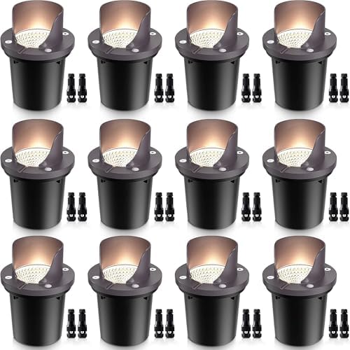 12-Pack 12W 3000K LED Low Voltage Landscape Well Lights, Shield Top