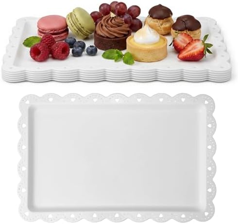 12 Pack 14.6 x 9.4 Inches Disposable Serving Platters Rectangle White Plastic Serving Trays Reusable BPA Free