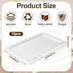 12 Pack 14.6 x 9.4 Inches Disposable Serving Platters Rectangle White Plastic Serving Trays Reusable BPA Free, alternate view