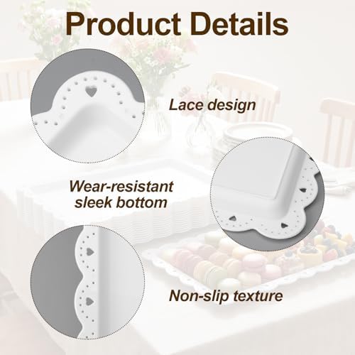 12 Pack 14.6 x 9.4 Inches Disposable Serving Platters Rectangle White Plastic Serving Trays Reusable BPA Free, alternate view