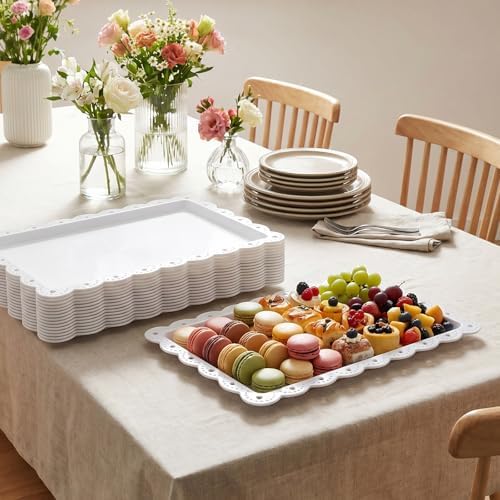 12 Pack 14.6 x 9.4 Inches Disposable Serving Platters Rectangle White Plastic Serving Trays Reusable BPA Free, alternate view