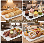 12 Pack 14.6 x 9.4 Inches Disposable Serving Platters Rectangle White Plastic Serving Trays Reusable BPA Free, alternate view