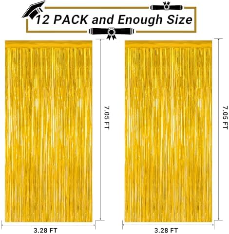 12 Pack 2026 Graduation Decorations, 3.28 FT x 7.05 FT Gold Backdrop Curtains, Metallic Class of 2026 Backdrop, alternate