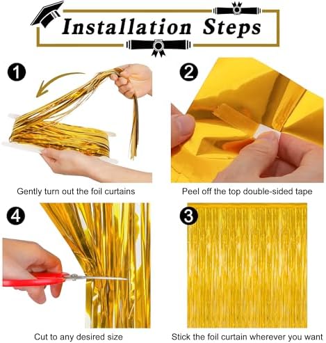 12 Pack 2026 Graduation Decorations, 3.28 FT x 7.05 FT Gold Backdrop Curtains, Metallic Class of 2026 Backdrop, alternate