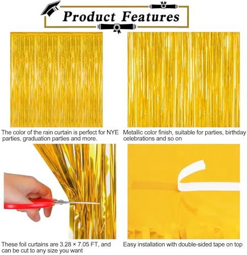 12 Pack 2026 Graduation Decorations, 3.28 FT x 7.05 FT Gold Backdrop Curtains, Metallic Class of 2026 Backdrop, alternate