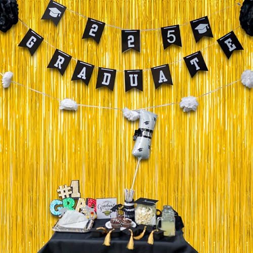 12 Pack 2026 Graduation Decorations, 3.28 FT x 7.05 FT Gold Backdrop Curtains, Metallic Class of 2026 Backdrop, alternate