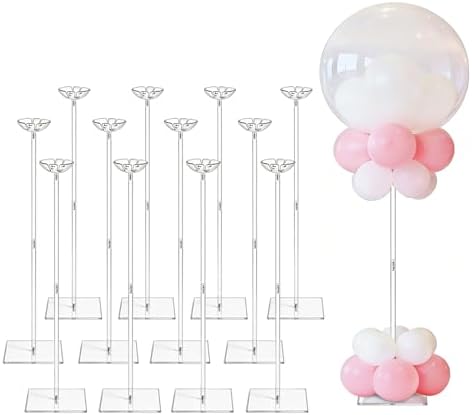 12 Pack 23.6 Inch Reusable Clear Acrylic Balloon Stand Kit in Clear