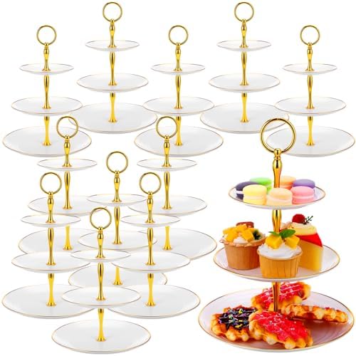 12 Pack 3 Tier White Plastic Cupcake Stands Bulk in White