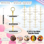 12 Pack 3 Tier White Plastic Cupcake Stands Bulk in White, alternate view 4