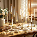 12 Pack (4 Sets) Brass Gold Metal Taper Candle Holders Candlestick Holders in Vintage Gold