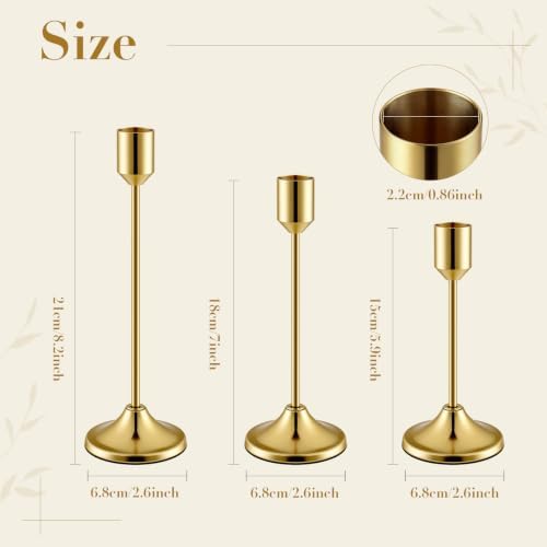 12 Pack (4 Sets) Brass Gold Metal Taper Candle Holders Candlestick Holders in Vintage Gold, alternate view 2