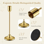 12 Pack (4 Sets) Brass Gold Metal Taper Candle Holders Candlestick Holders in Vintage Gold, alternate view 3