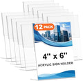 12 Pack 4 x 6 Acrylic Sign Holder, Clear Plastic Signs Display Stand, Vertical Slanted Back Paper Holder Stand