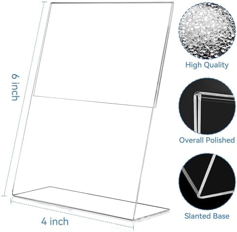 12 Pack 4 x 6 Acrylic Sign Holder, Clear Plastic Signs Display Stand, Vertical Slanted Back Paper Holder Stand, alternate