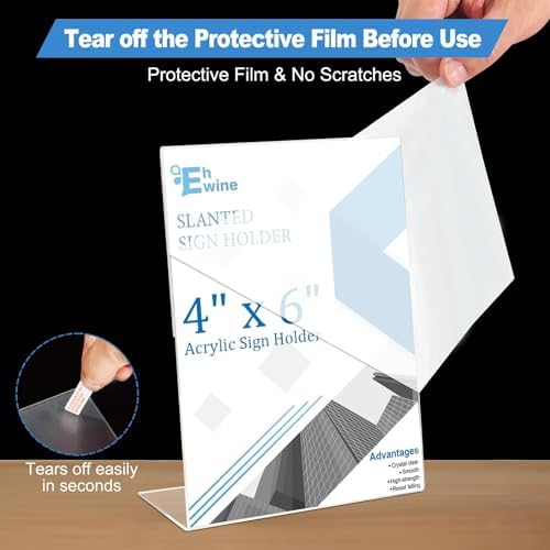 12 Pack 4 x 6 Acrylic Sign Holder, Clear Plastic Signs Display Stand, Vertical Slanted Back Paper Holder Stand, alternate