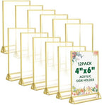 12 Pack 4"x6" Acrylic Sign Holders with 3mm Gold Border in 4"X6"-12 Pack in Gold