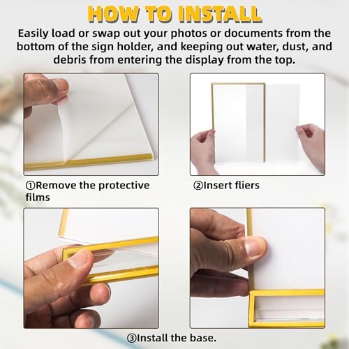 12 Pack 4"x6" Acrylic Sign Holders with 3mm Gold Border in 4"X6"-12 Pack in Gold, alternate view 3