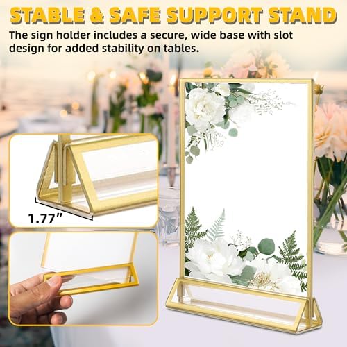 12 Pack 4"x6" Acrylic Sign Holders with 3mm Gold Border in 4"X6"-12 Pack in Gold, alternate view 6
