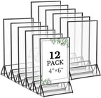 12 Pack 4x6 Inch Clear Acrylic Sign Holders, Black Border Double-Sided Vertical Picture Frames & Display Stands