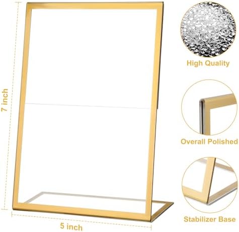12 Pack 5 x 7 Acrylic Sign Holder, Clear Plastic Signs Display Stand, Gold Slanted Back Paper Holder Stand up, alternate view