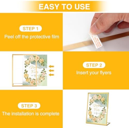 12 Pack 5 x 7 Acrylic Sign Holder, Clear Plastic Signs Display Stand, Gold Slanted Back Paper Holder Stand up, alternate view