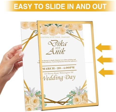12 Pack 5 x 7 Acrylic Sign Holder, Clear Plastic Signs Display Stand, Gold Slanted Back Paper Holder Stand up, alternate view