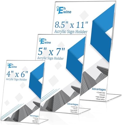 12 Pack 5 x 7 Acrylic Sign Holder, Clear Plastic Signs Display Stand, Vertical Slanted Back Paper Holder Stand, alternate