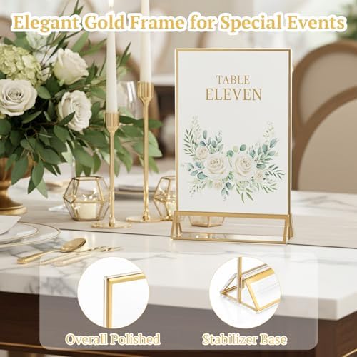12 Pack 5x7 Gold Acrylic Sign Holders, Double-Sided Tabletop Stand in Gold, alternate view 5