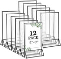 12 Pack 5x7 Inch Clear Acrylic Sign Holders, Black Border Double-Sided Vertical Picture Frames & Display Stands
