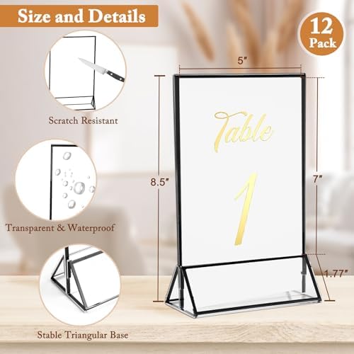 12 Pack 5x7 Inch Clear Acrylic Sign Holders, Black Border Double-Sided Vertical Picture Frames & Display Stands, alternate