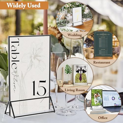 12 Pack 5x7 Inch Clear Acrylic Sign Holders, Black Border Double-Sided Vertical Picture Frames & Display Stands, alternate