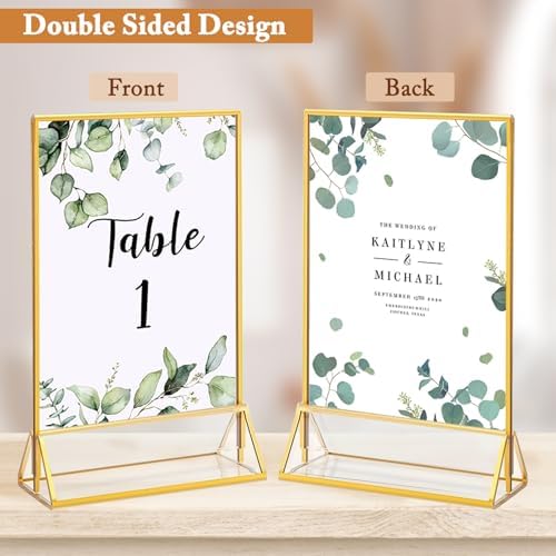 12 Pack 5x7 Inch Clear Acrylic Sign Holders, Gold Border Double-Sided Vertical Picture Frames & Display Stands, alternate